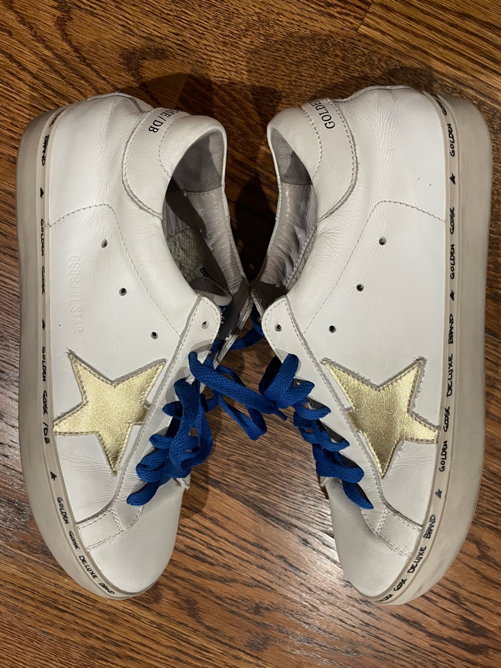 Golden Goose Hi Star Sneakers White Gold Star Blue Laces Size 40 Made In Italy - Picture 9 of 10